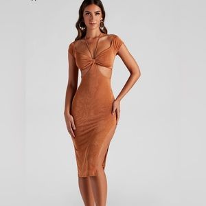 Windsor camel halter midi dress size small